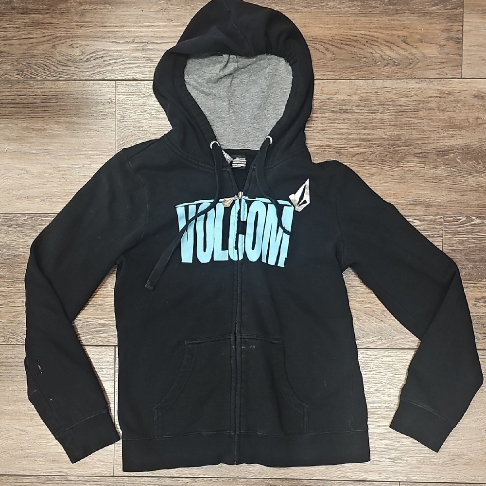 Volcom, Women's, Black, Hoodie, 2000s, Y2k, Skater, Surfer, Zip, Casual, Unisex